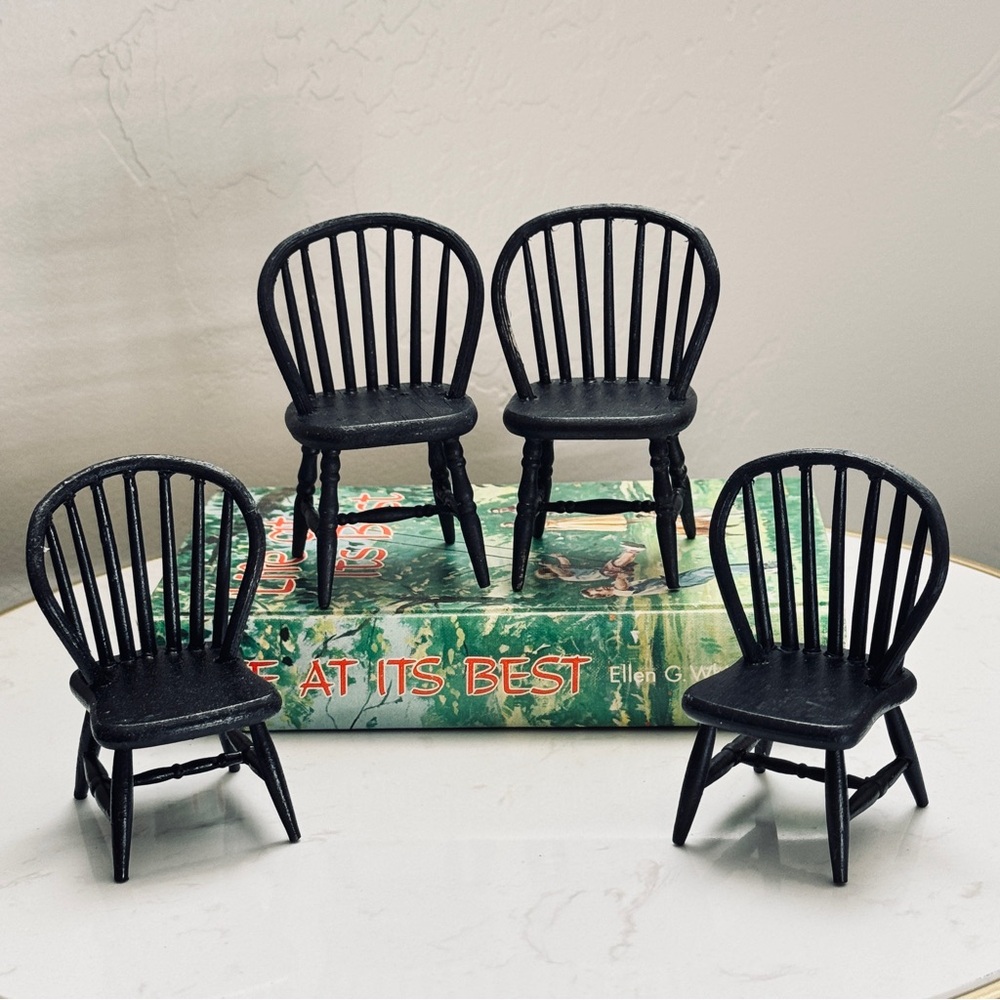 Vintage Miniature Black  Windsor Dollhouse Chairs